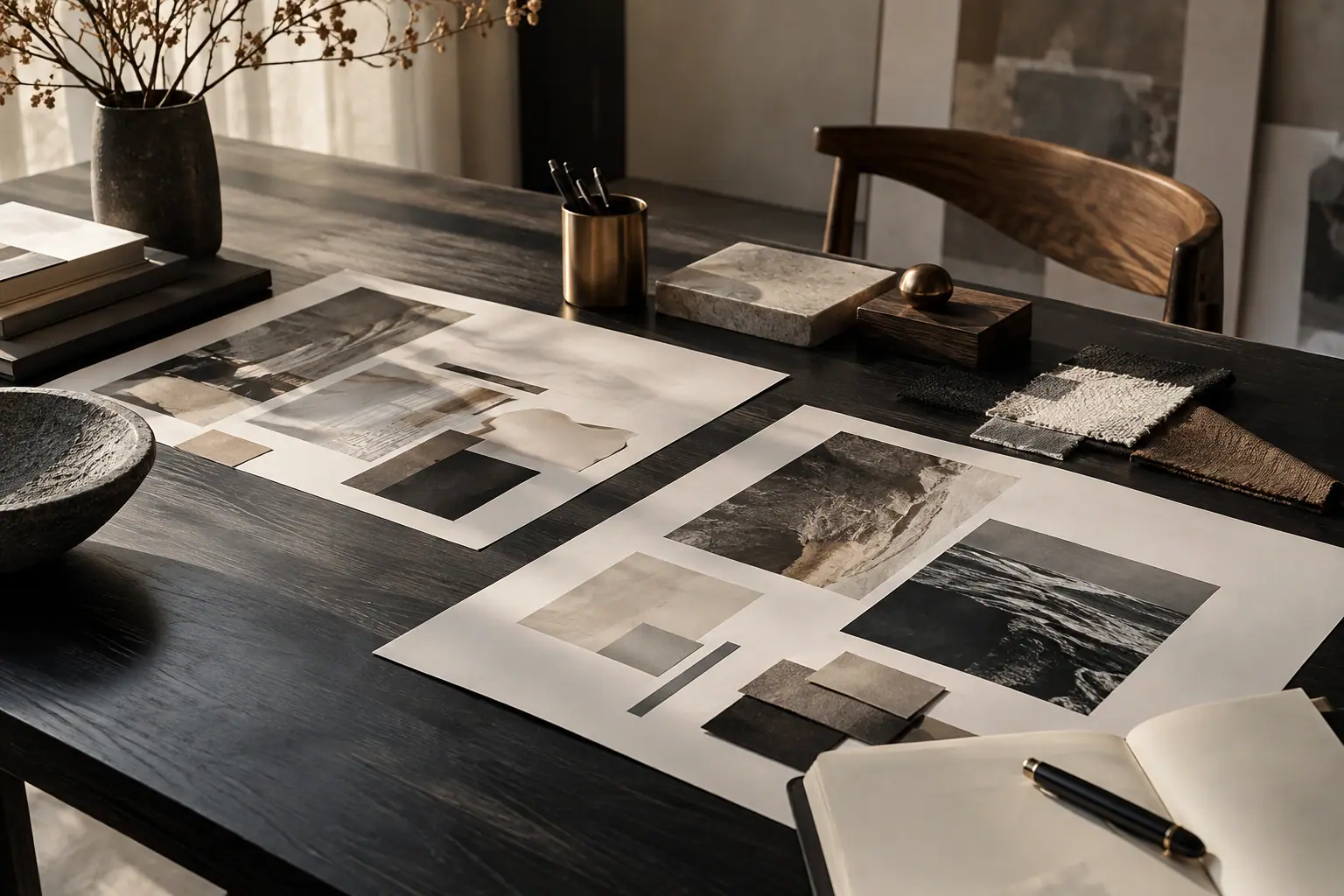 Illustrative brand-planning materials on a desk