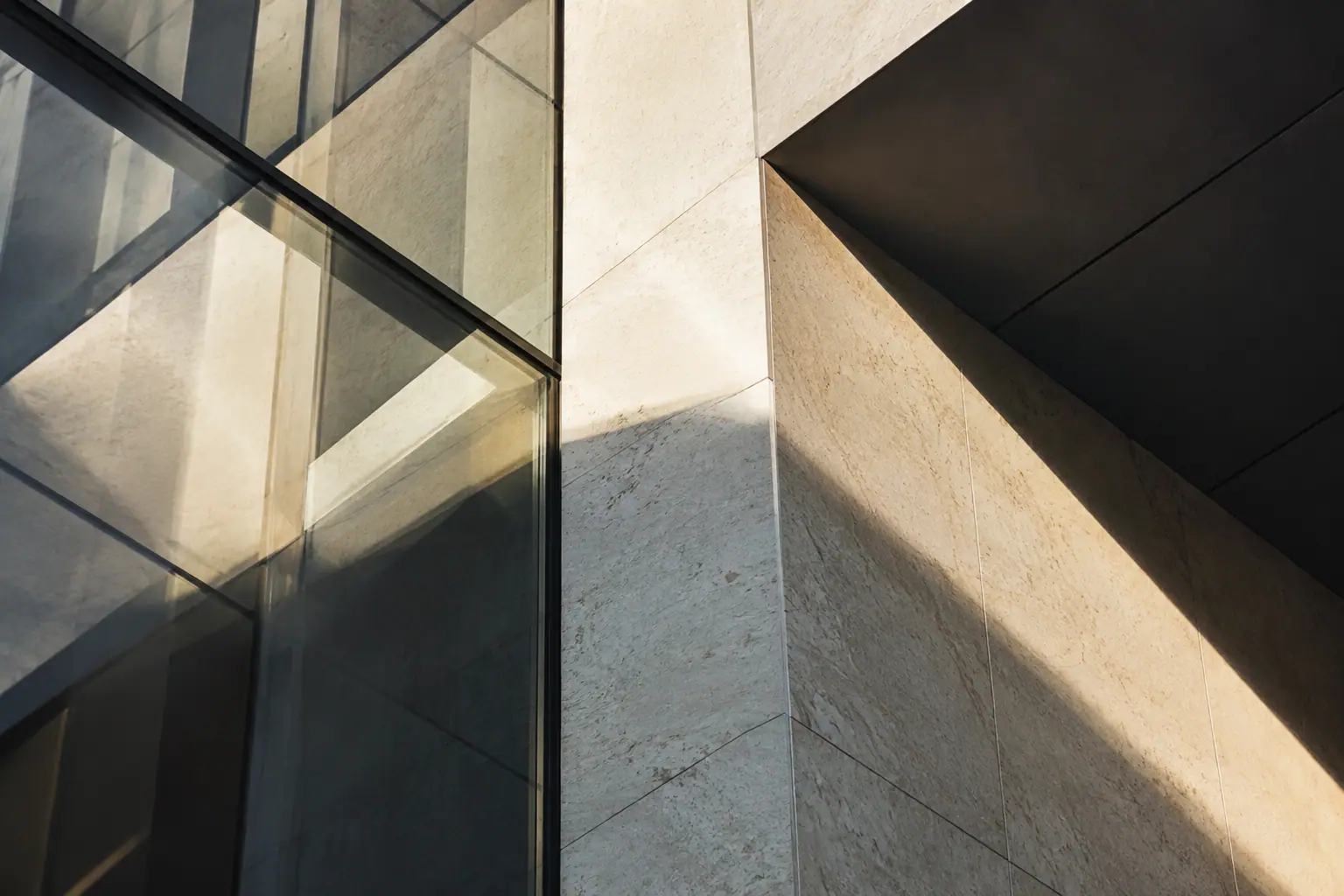 Illustrative architectural stone and glass detail
